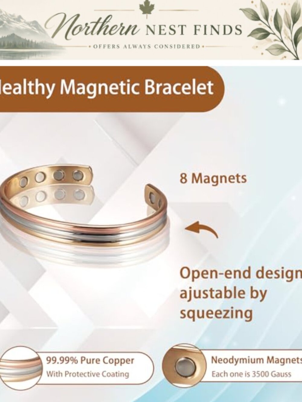 Pure Copper Magnetic Bracelet 7in Chain Jewelry for Women - Picture 3 of 5
